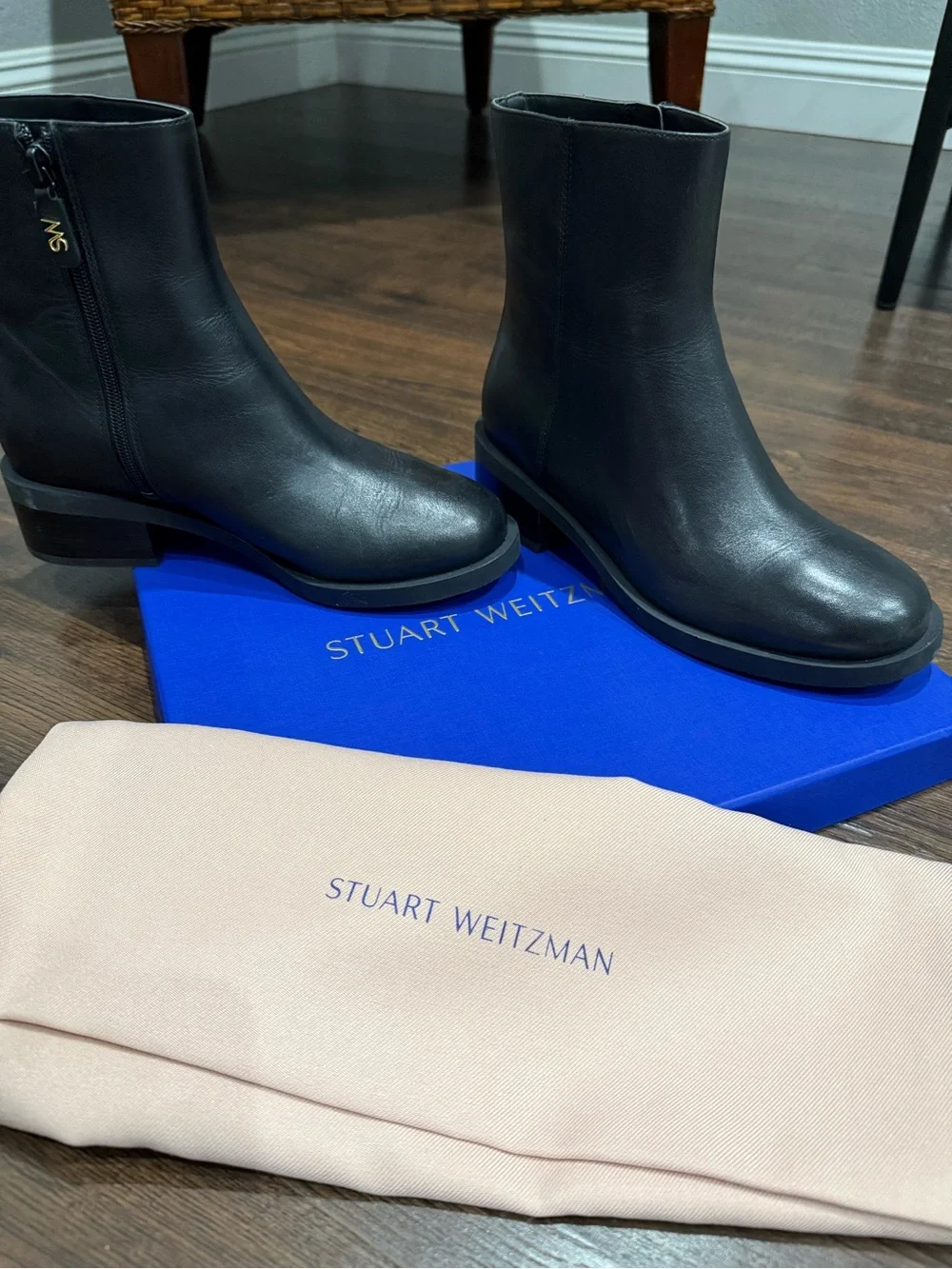 Stuart Weitzman Black Leather Mid-Calf Zip Ankle Boots